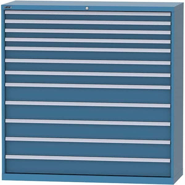 LISTA - 12 Drawer, 84 Compartment Bright Blue Steel Modular Storage Cabinet - Exact Tooling