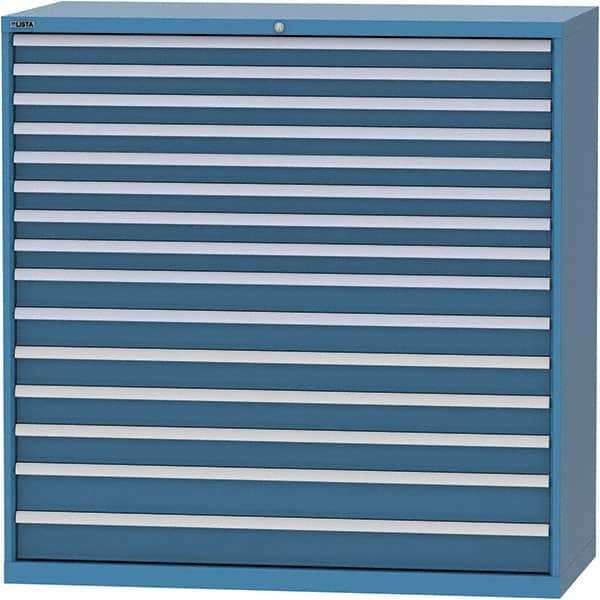 LISTA - 15 Drawer, 84 Compartment Bright Blue Steel Modular Storage Cabinet - Exact Tooling