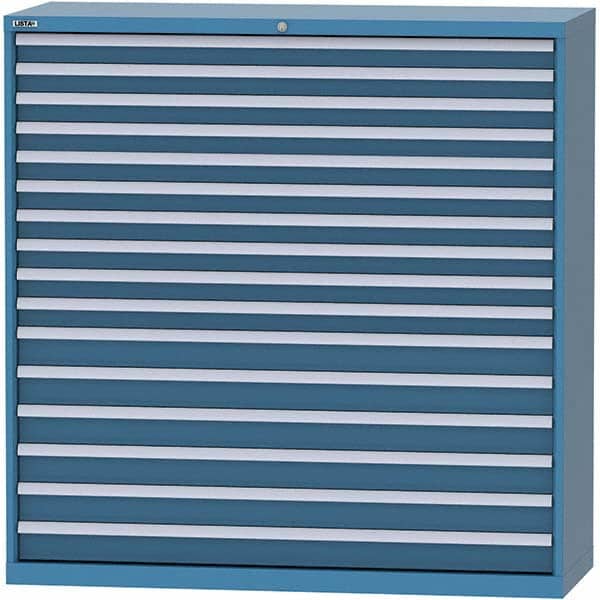 LISTA - 16 Drawer, 84 Compartment Bright Blue Steel Modular Storage Cabinet - Exact Tooling