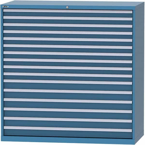 LISTA - 16 Drawer, 84 Compartment Bright Blue Steel Modular Storage Cabinet - Exact Tooling