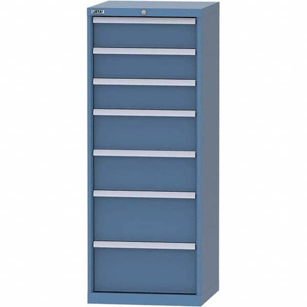 LISTA - 7 Drawer, 84 Compartment Bright Blue Steel Modular Storage Cabinet - Exact Tooling
