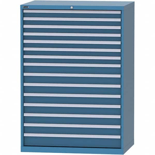 LISTA - 15 Drawer, 99 Compartment Bright Blue Steel Modular Storage Cabinet - Exact Tooling