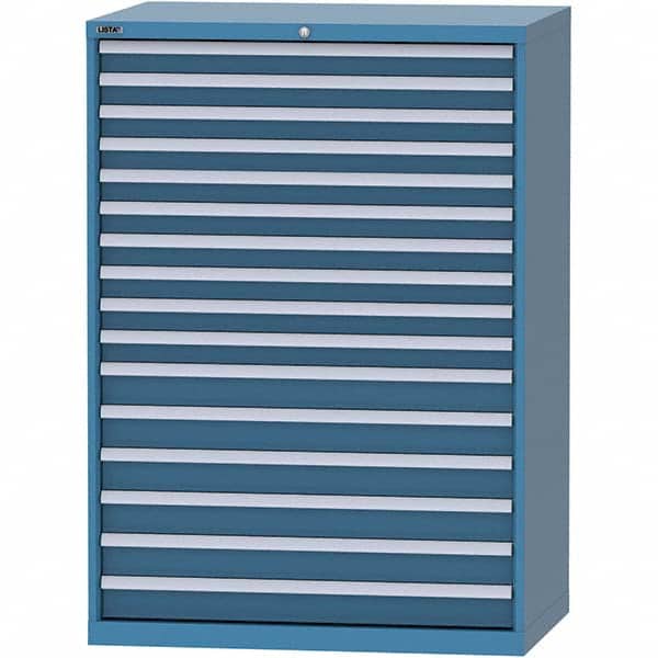LISTA - 16 Drawer, 99 Compartment Bright Blue Steel Modular Storage Cabinet - Exact Tooling