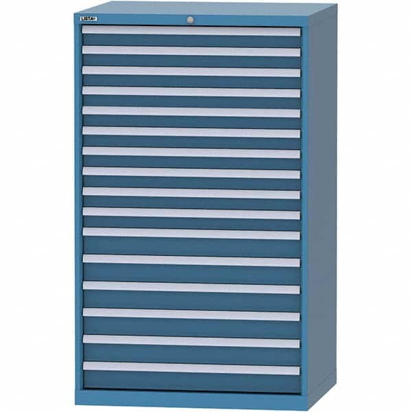 LISTA - 16 Drawer, 84 Compartment Bright Blue Steel Modular Storage Cabinet - Exact Tooling