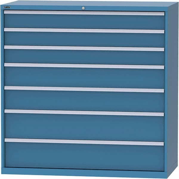 LISTA - 7 Drawer, 84 Compartment Bright Blue Steel Modular Storage Cabinet - Exact Tooling