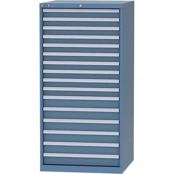 LISTA - 16 Drawer, 124 Compartment Bright Blue Steel Modular Storage Cabinet - Exact Tooling