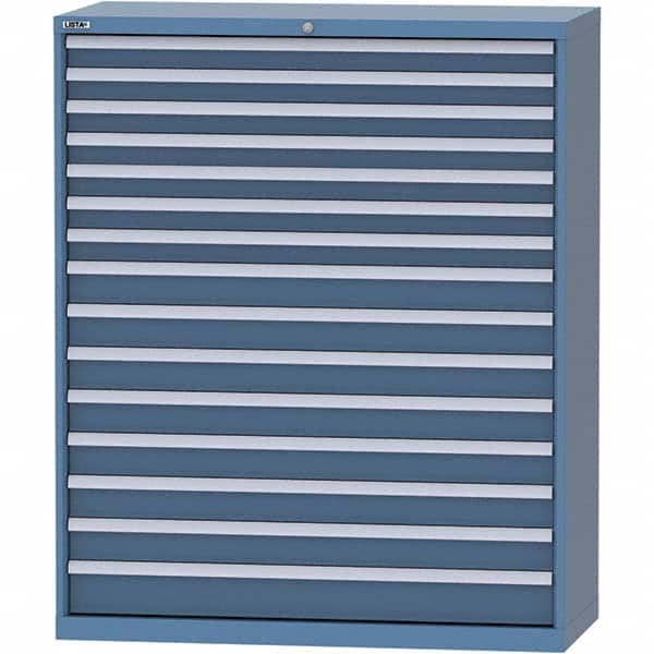 LISTA - 15 Drawer, 99 Compartment Bright Blue Steel Modular Storage Cabinet - Exact Tooling