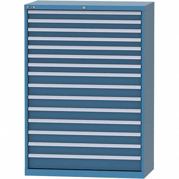LISTA - 15 Drawer, 84 Compartment Bright Blue Steel Modular Storage Cabinet - Exact Tooling