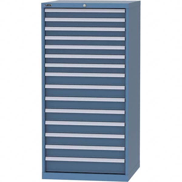 LISTA - 15 Drawer, 124 Compartment Bright Blue Steel Modular Storage Cabinet - Exact Tooling