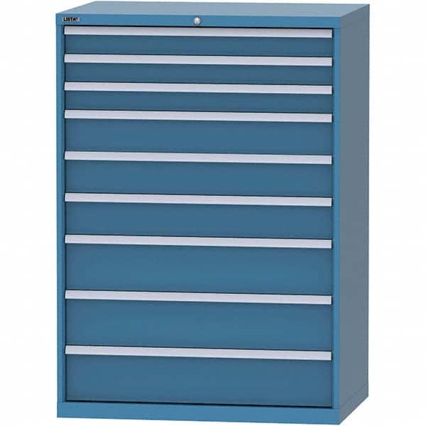 LISTA - 9 Drawer, 99 Compartment Bright Blue Steel Modular Storage Cabinet - Exact Tooling