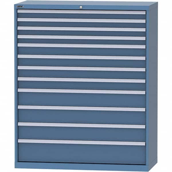 LISTA - 12 Drawer, 99 Compartment Bright Blue Steel Modular Storage Cabinet - Exact Tooling