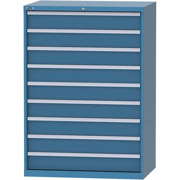 LISTA - 9 Drawer, 99 Compartment Bright Blue Steel Modular Storage Cabinet - Exact Tooling