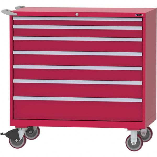 LISTA - 7 Drawer, 99 Compartment Red Steel Modular Storage Cabinet - Exact Tooling
