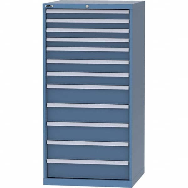 LISTA - 12 Drawer, 124 Compartment Bright Blue Steel Modular Storage Cabinet - Exact Tooling