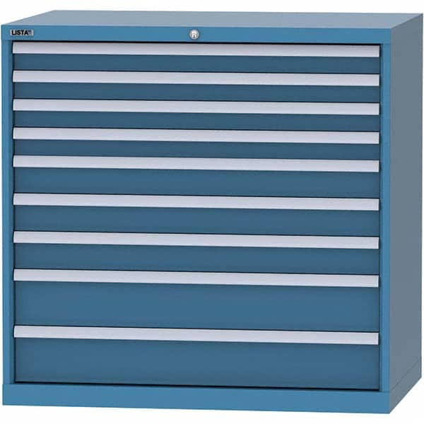 LISTA - 9 Drawer, 99 Compartment Bright Blue Steel Modular Storage Cabinet - Exact Tooling