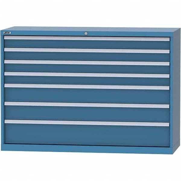 LISTA - 7 Drawer, 84 Compartment Bright Blue Steel Modular Storage Cabinet - Exact Tooling