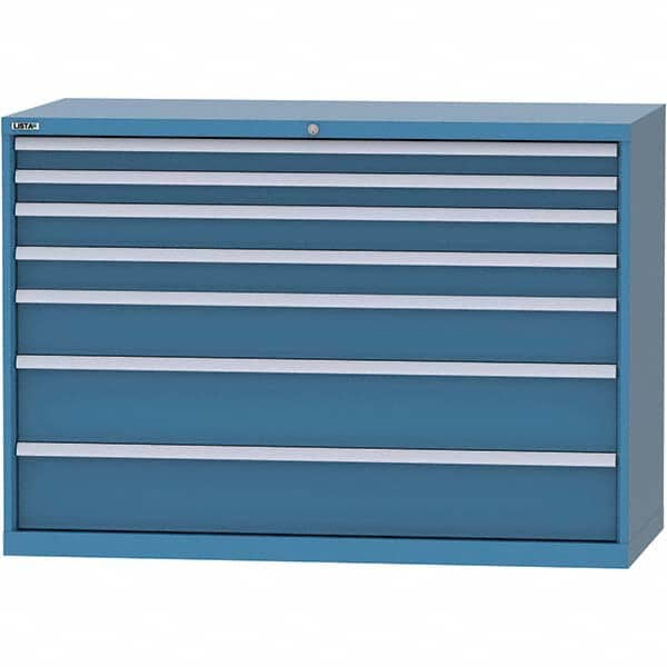 LISTA - 7 Drawer, 84 Compartment Bright Blue Steel Modular Storage Cabinet - Exact Tooling