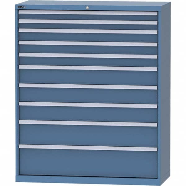LISTA - 10 Drawer, 99 Compartment Bright Blue Steel Modular Storage Cabinet - Exact Tooling