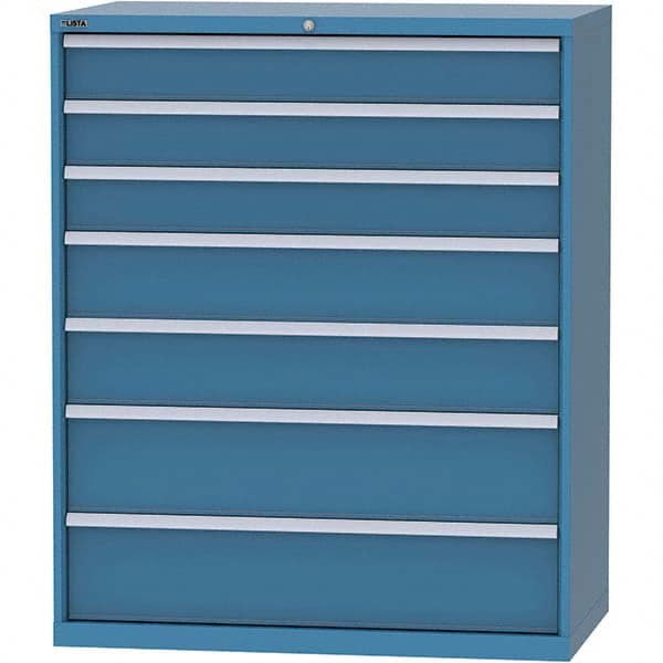 LISTA - 7 Drawer, 159 Compartment Bright Blue Steel Modular Storage Cabinet - Exact Tooling