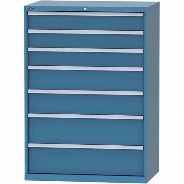 LISTA - 7 Drawer, 99 Compartment Bright Blue Steel Modular Storage Cabinet - Exact Tooling