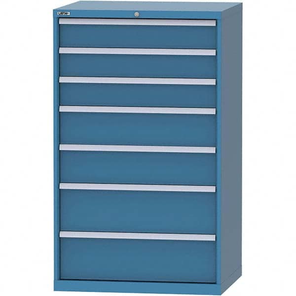 LISTA - 7 Drawer, 84 Compartment Bright Blue Steel Modular Storage Cabinet - Exact Tooling