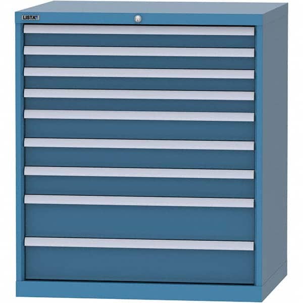 LISTA - 9 Drawer, 84 Compartment Bright Blue Steel Modular Storage Cabinet - Exact Tooling