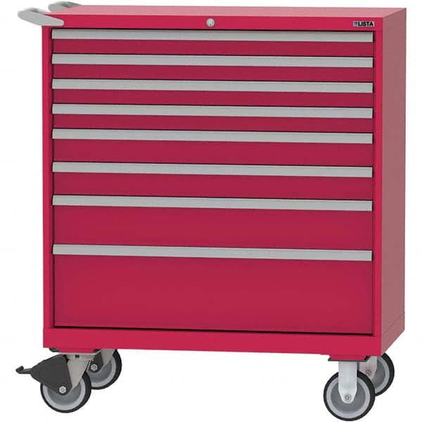 LISTA - 8 Drawer, 84 Compartment Red Steel Modular Storage Cabinet - Exact Tooling
