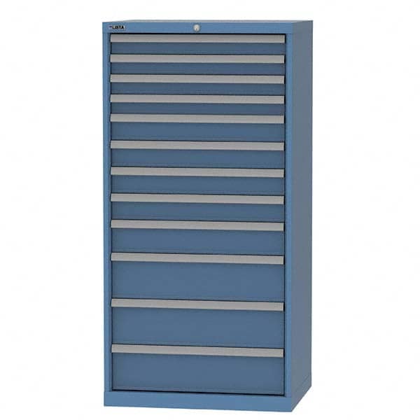 LISTA - 12 Drawer, 93 Compartment Bright Blue Steel Modular Storage Cabinet - Exact Tooling