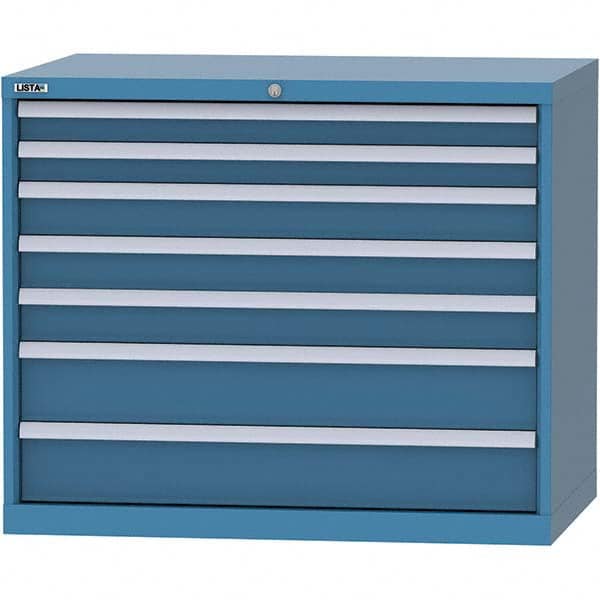 LISTA - 7 Drawer, 99 Compartment Bright Blue Steel Modular Storage Cabinet - Exact Tooling