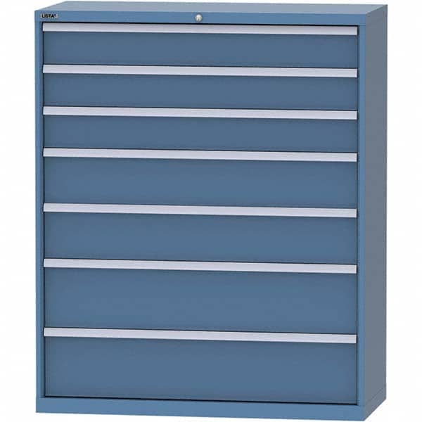 LISTA - 7 Drawer, 99 Compartment Bright Blue Steel Modular Storage Cabinet - Exact Tooling