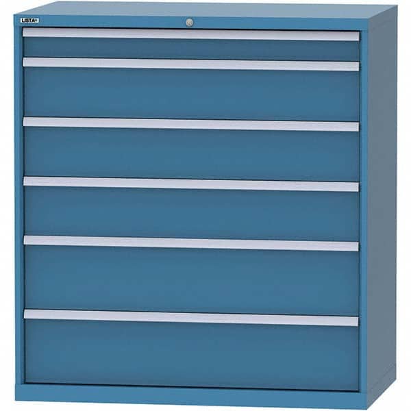 LISTA - 6 Drawer, 99 Compartment Bright Blue Steel Modular Storage Cabinet - Exact Tooling