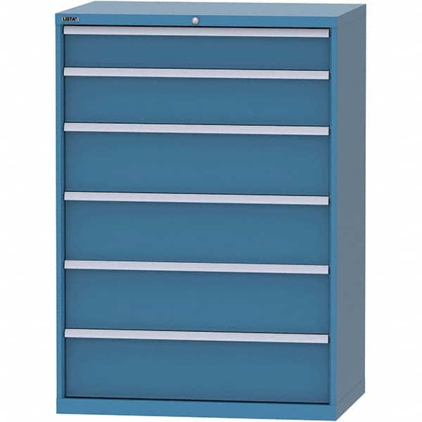 LISTA - 6 Drawer, 99 Compartment Bright Blue Steel Modular Storage Cabinet - Exact Tooling