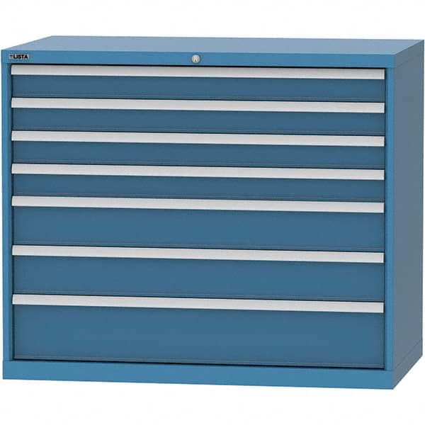 LISTA - 7 Drawer, 99 Compartment Bright Blue Steel Modular Storage Cabinet - Exact Tooling
