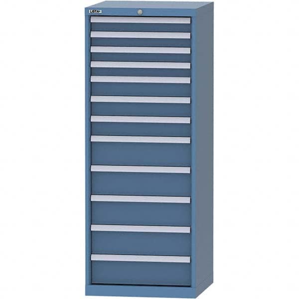 LISTA - 12 Drawer, 84 Compartment Bright Blue Steel Modular Storage Cabinet - Exact Tooling