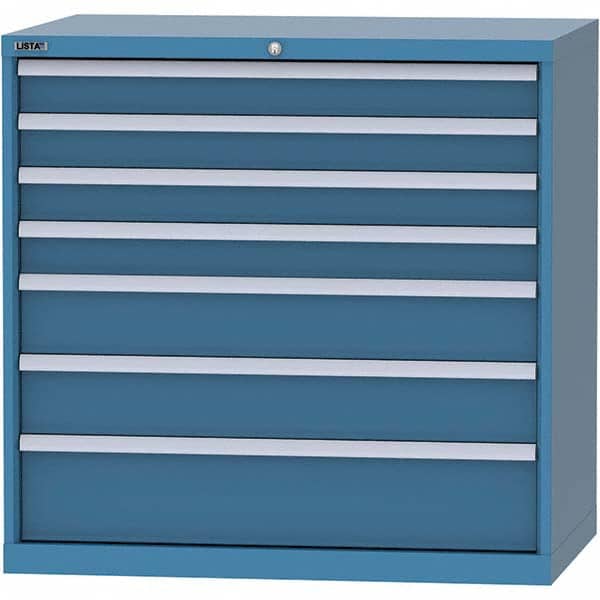 LISTA - 7 Drawer, 99 Compartment Bright Blue Steel Modular Storage Cabinet - Exact Tooling