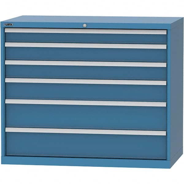 LISTA - 6 Drawer, 99 Compartment Bright Blue Steel Modular Storage Cabinet - Exact Tooling