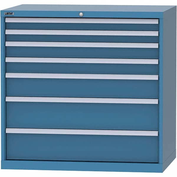 LISTA - 7 Drawer, 99 Compartment Bright Blue Steel Modular Storage Cabinet - Exact Tooling