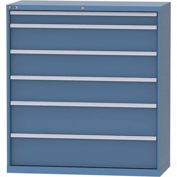 LISTA - 6 Drawer, 99 Compartment Bright Blue Steel Modular Storage Cabinet - Exact Tooling