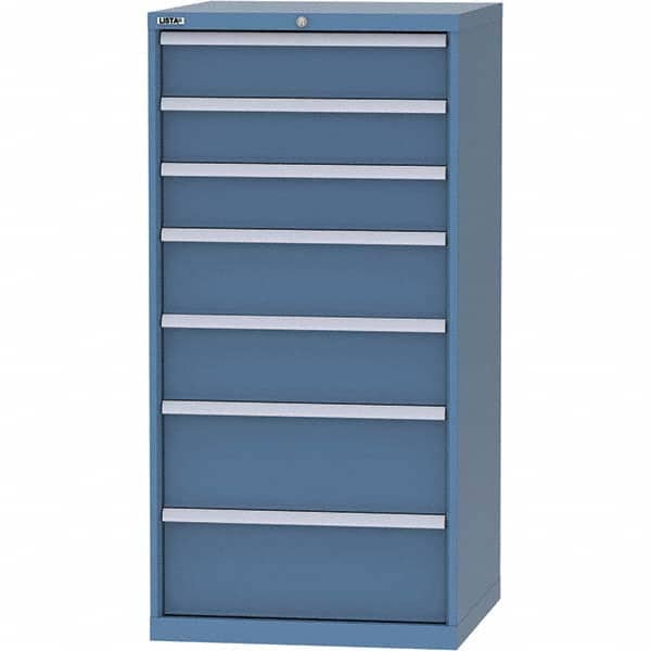 LISTA - 7 Drawer, 45 Compartment Bright Blue Steel Modular Storage Cabinet - Exact Tooling
