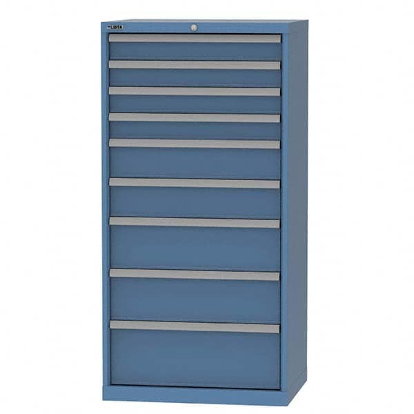 LISTA - 9 Drawer, 124 Compartment Bright Blue Steel Modular Storage Cabinet - Exact Tooling