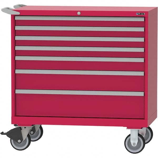 LISTA - 7 Drawer, 84 Compartment Red Steel Modular Storage Cabinet - Exact Tooling