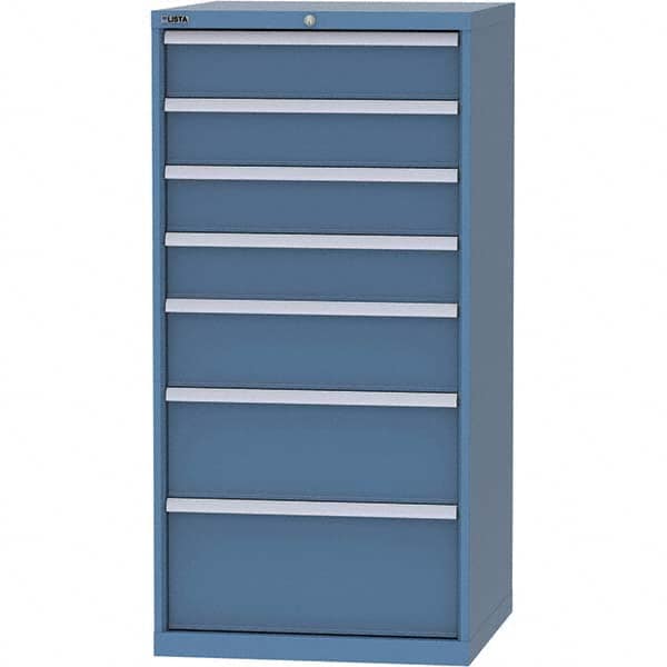 LISTA - 7 Drawer, 45 Compartment Bright Blue Steel Modular Storage Cabinet - Exact Tooling