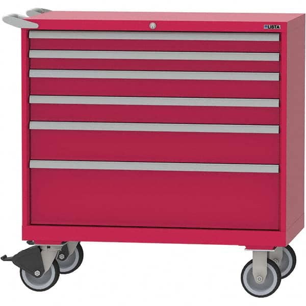 LISTA - 6 Drawer, 84 Compartment Red Steel Modular Storage Cabinet - Exact Tooling
