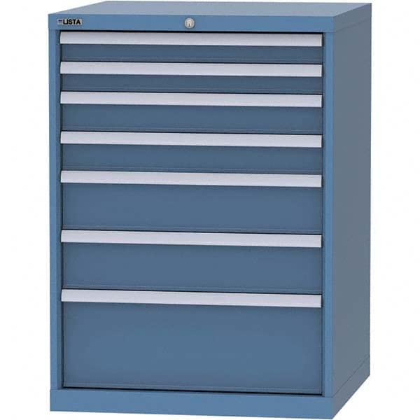 LISTA - 7 Drawer, 45 Compartment Bright Blue Steel Modular Storage Cabinet - Exact Tooling