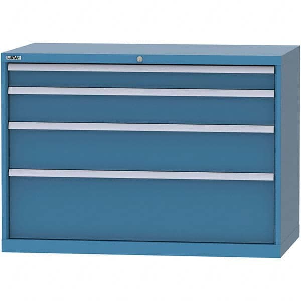 LISTA - 4 Drawer, 99 Compartment Bright Blue Steel Modular Storage Cabinet - Exact Tooling