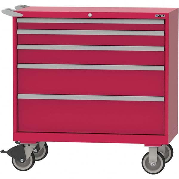 LISTA - 5 Drawer, 84 Compartment Red Steel Modular Storage Cabinet - Exact Tooling