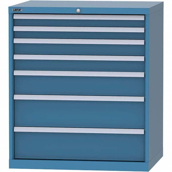 LISTA - 7 Drawer, 84 Compartment Bright Blue Steel Modular Storage Cabinet - Exact Tooling