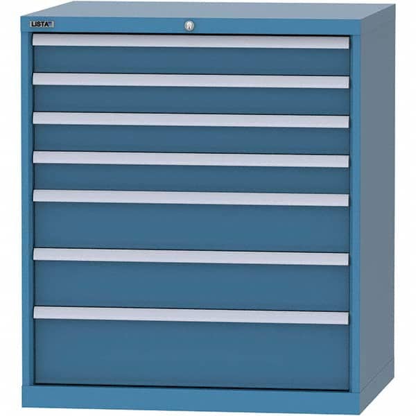 LISTA - 7 Drawer, 84 Compartment Bright Blue Steel Modular Storage Cabinet - Exact Tooling