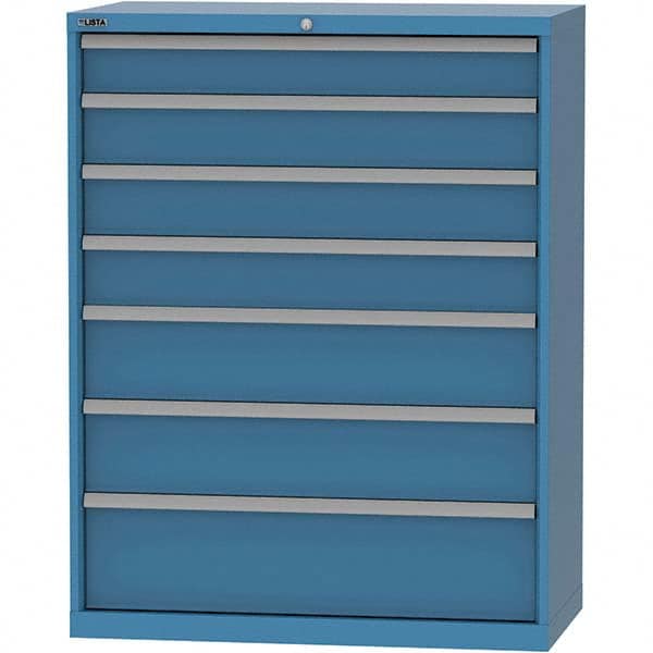 LISTA - 7 Drawer, 84 Compartment Bright Blue Steel Modular Storage Cabinet - Exact Tooling
