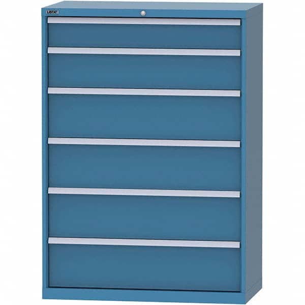 LISTA - 6 Drawer, 84 Compartment Bright Blue Steel Modular Storage Cabinet - Exact Tooling